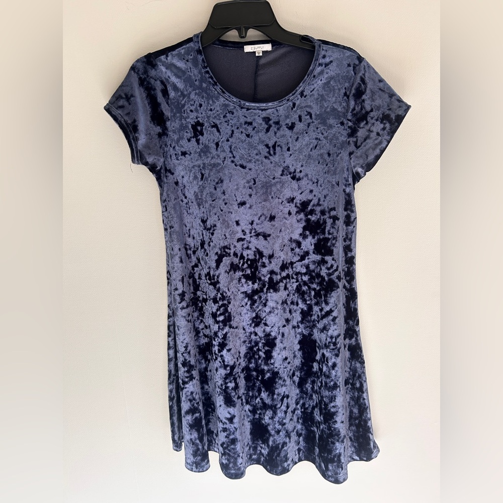 Z SUPPLY Crushed Velvet Mini Swing Dress Navy 90s Grunge Whimsigoth Vamp Size XS - Picture 3 of 11
